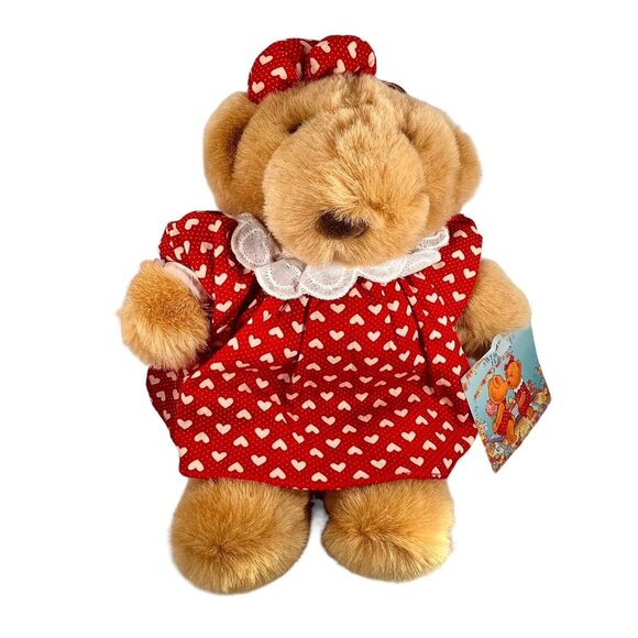 Commonwealth Teddy Bear Couple Red Hearts Plush Vtg 1990 Stuffed Animal Set of 2 - Picture 3 of 13